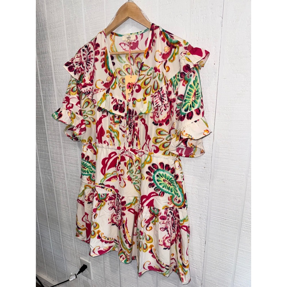 Entro Mini Dress Womens Medium Multicolor Paisley Ruffle Tiered New D22571 M - Picture 2 of 7